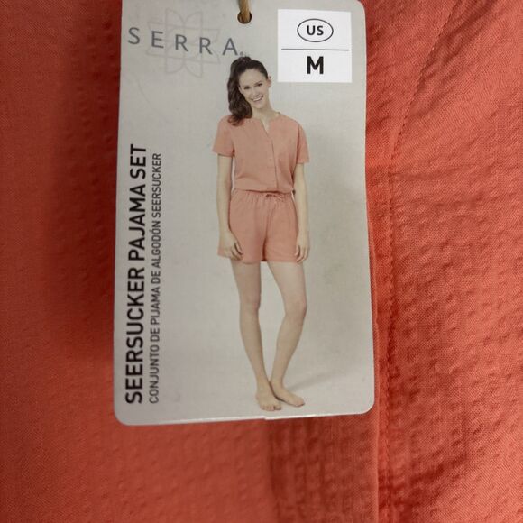 NEW Womens Seersucker Pajamas 2 Pc Short Sleeve Shorts 2 Pc Medium Pockets NWT - Picture 3 of 15